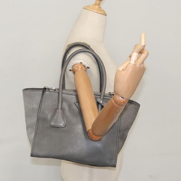 Prada Twin Zip Grey Suede Handbag (Pre-Owned) - Picture 16 of 16